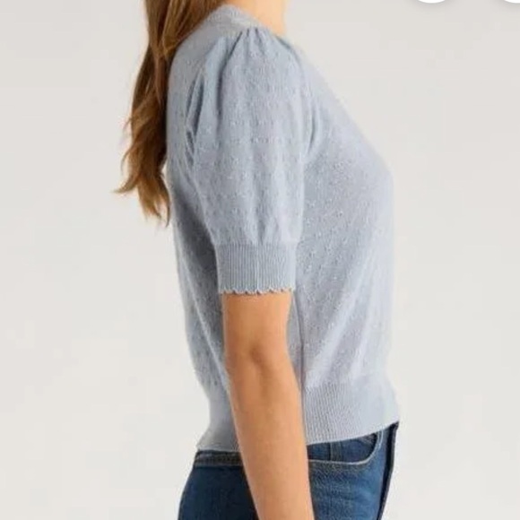 FRAME Pointelle Puff Sleeves Cashmere Sweater Pullover.  100% Cashmere. - Picture 2 of 10